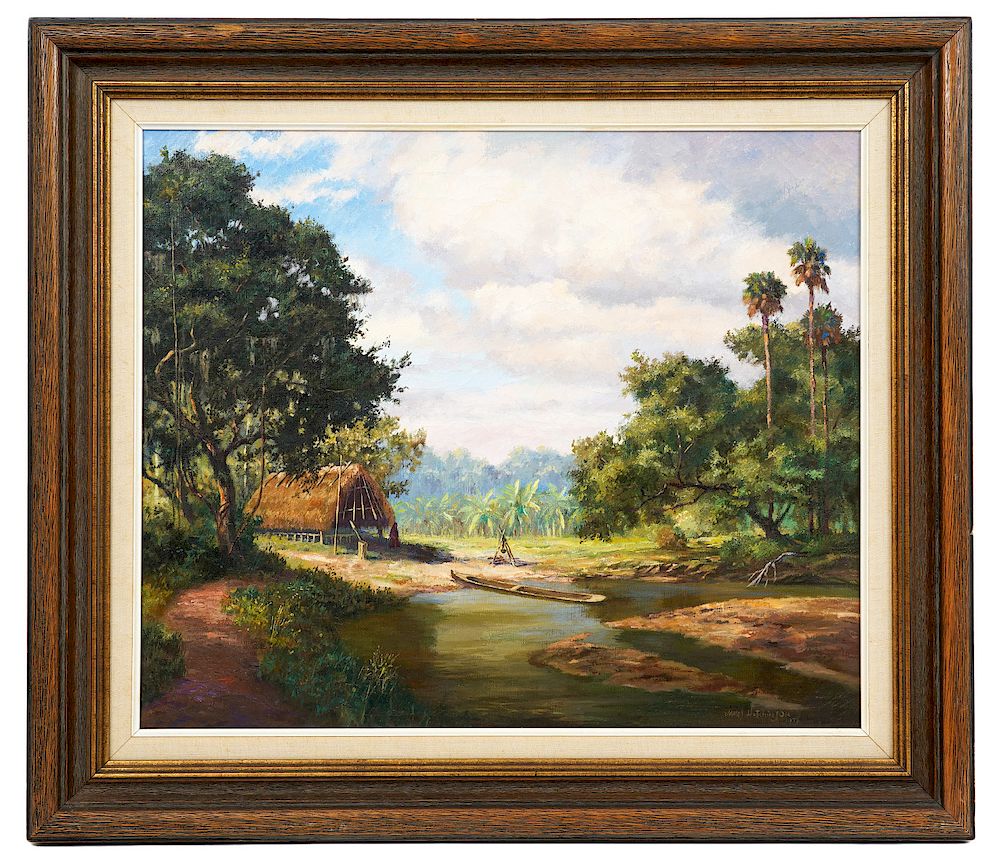 Appraisal: James Hutchinson 'Creek Camp' Oil on Canvas James Hutchinson American