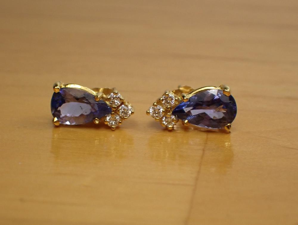 Appraisal: PAIR OF TANZANITE AND DIAMOND STUD EARRINGS each k yellow