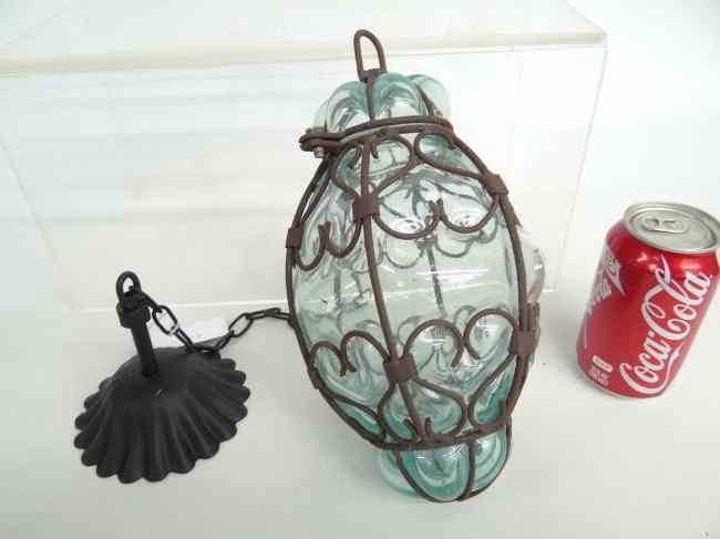 Appraisal: Hanging wire and bubble glass lamp '' Ht