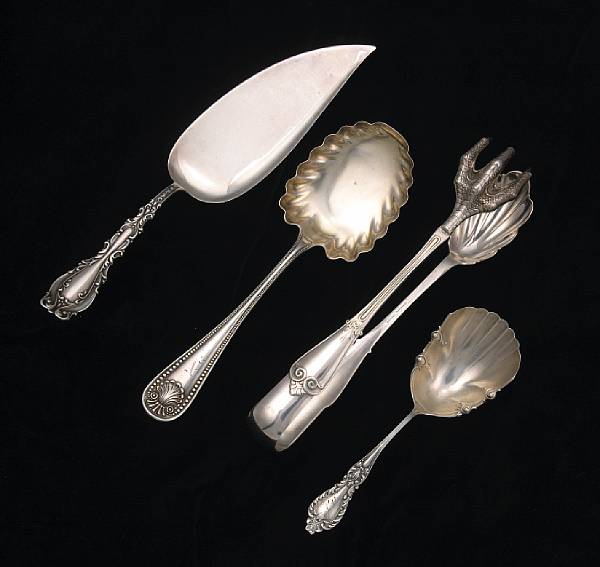 Appraisal: A group of sterling flatware Comprising Beekman pair ice tongs