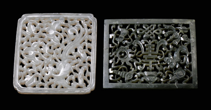 Appraisal: Two Jade Plaques Chinese th century both finely reticulated translucent