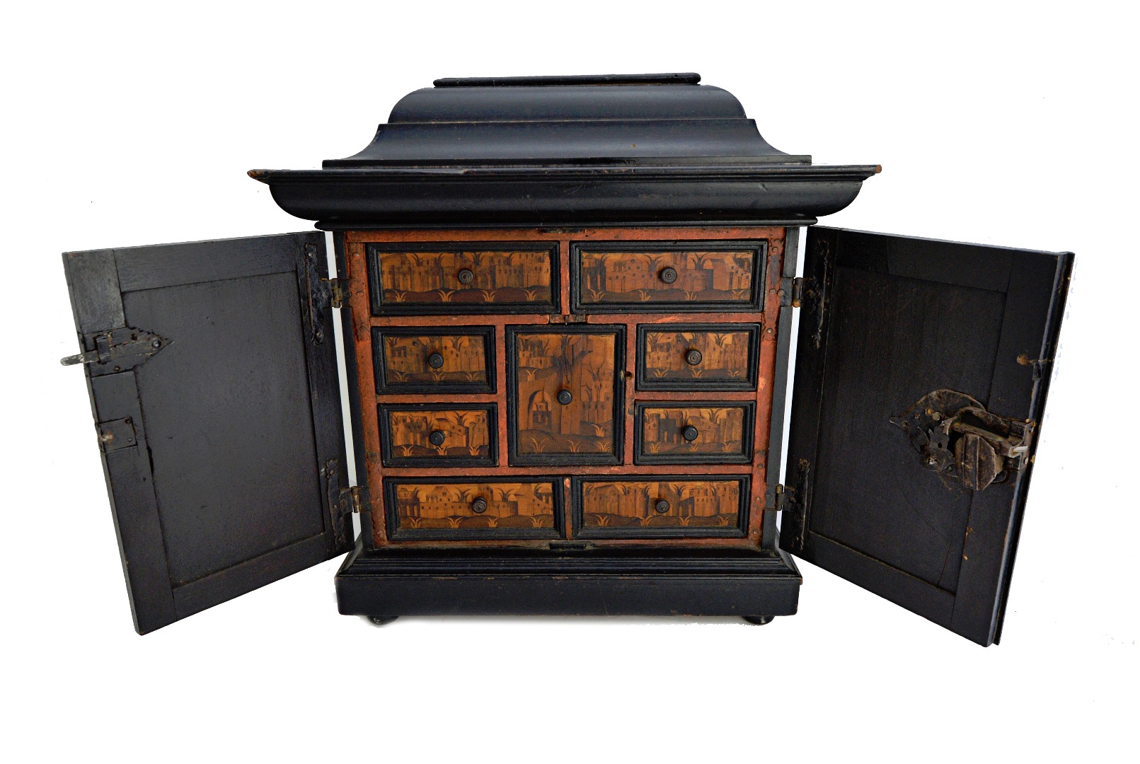 Appraisal: A th century German ebonised table top cabinet the pair