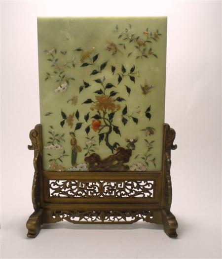 Appraisal: A Chinese jade screen with applied jade floral decoration on