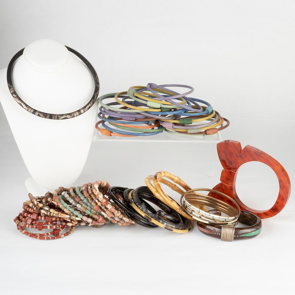 Appraisal: Miscellaneous Group of Bangle Bracelets Including wood plastic metal and