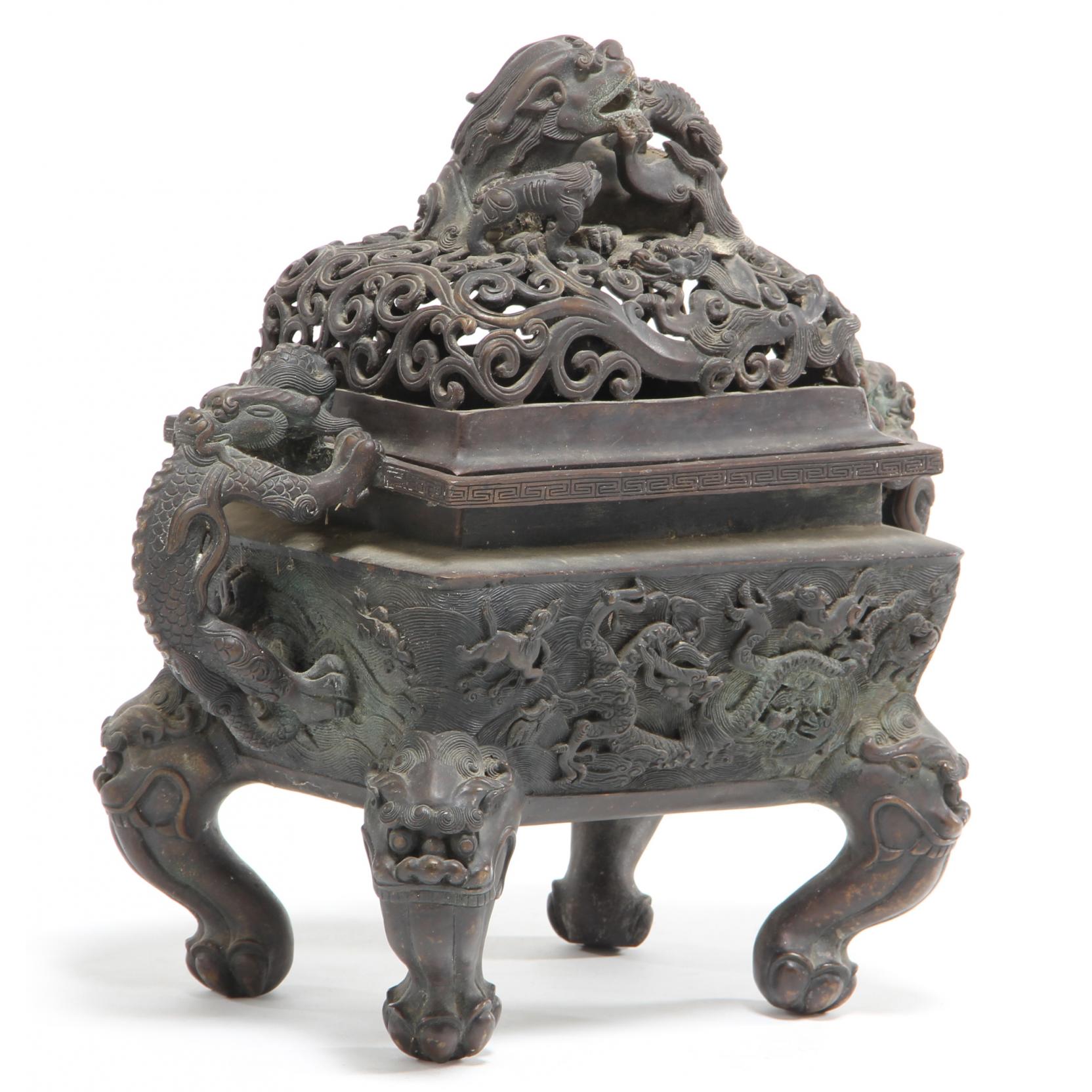 Appraisal: Chinese Bronze Censer and Cover with apochryphal Xuande six character