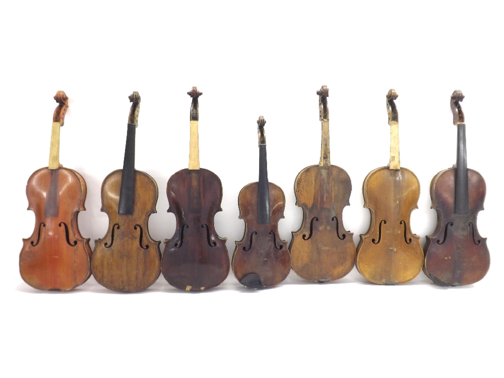 Appraisal: Six various old full size violins in need of restoration