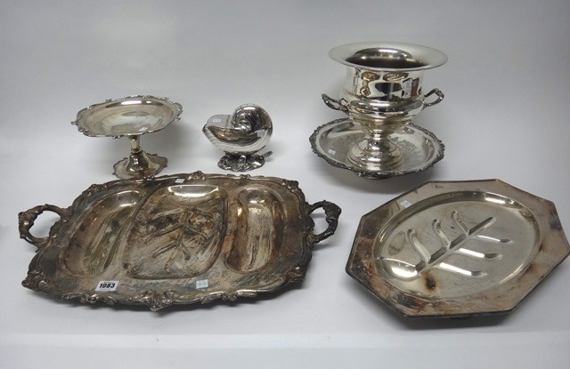 Appraisal: Plated wares comprising a twin handled shaped rectangular meat serving