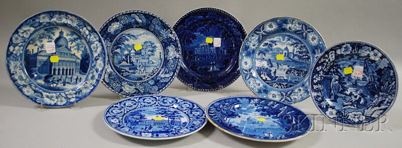 Appraisal: Seven Assorted English Blue and White Transfer-decorated Staffordshire Plates including