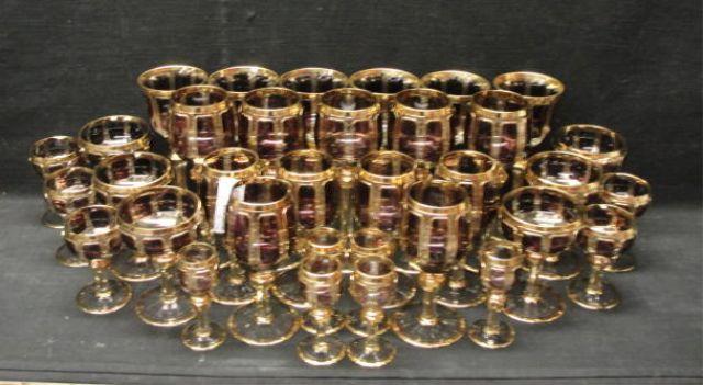 Appraisal: Lot of Amethyst Glass Gilt Stemware Approx pieces From a