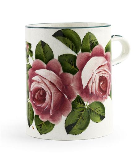 Appraisal: WEMYSS LARGE MUG EARLY TH CENTURY decorated with cabbage roses