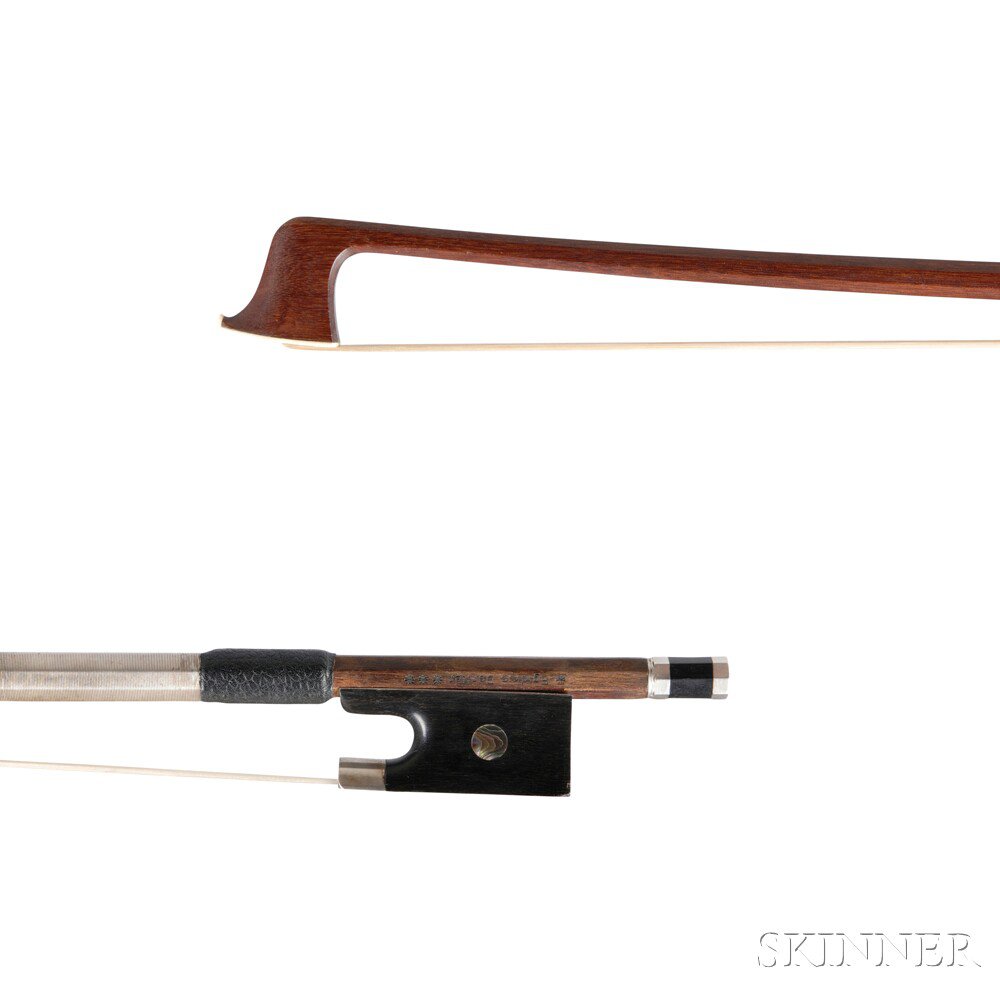 Appraisal: German Nickel Silver-mounted Violin Bow the octagonal stick stamped EGIDIUS