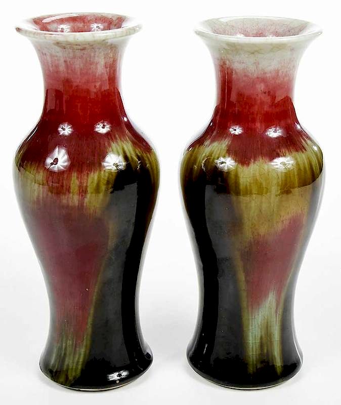 Appraisal: Near Pair Chinese Flamb Vases Chinese th century crackled glaze