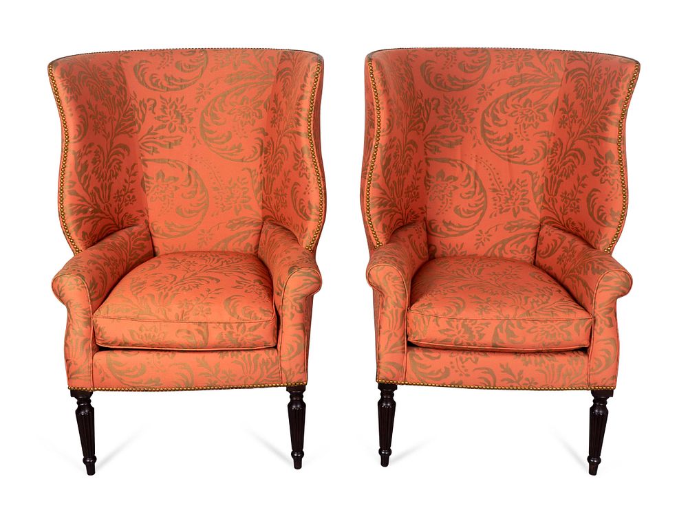 Appraisal: A Pair of Victoria Hagan Wainscott Wing Armchairs Height x