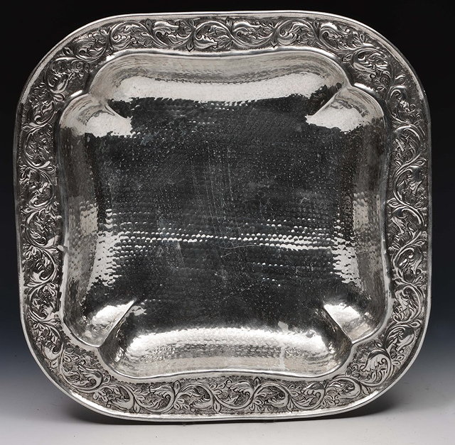 Appraisal: Silver plated open dishof rectangular form with relief acanthus borders