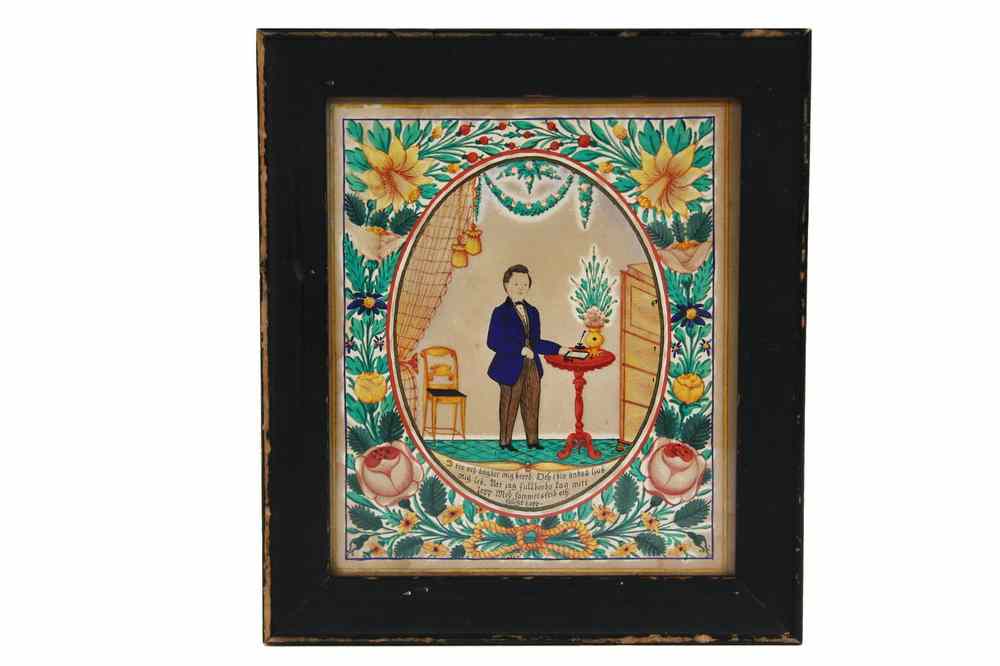 Appraisal: W C - Early th c Swedish Fraktur Style Portrait