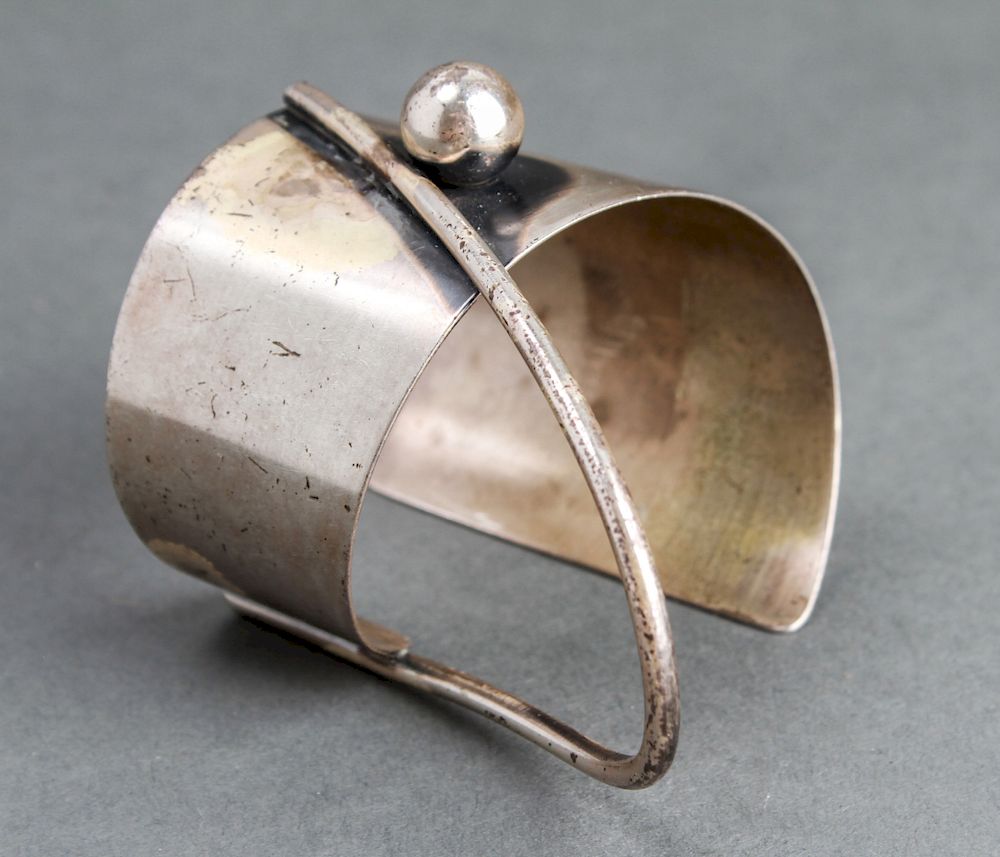 Appraisal: Modern Orb Sterling Silver Cuff Bracelet Modern Orb sterling silver