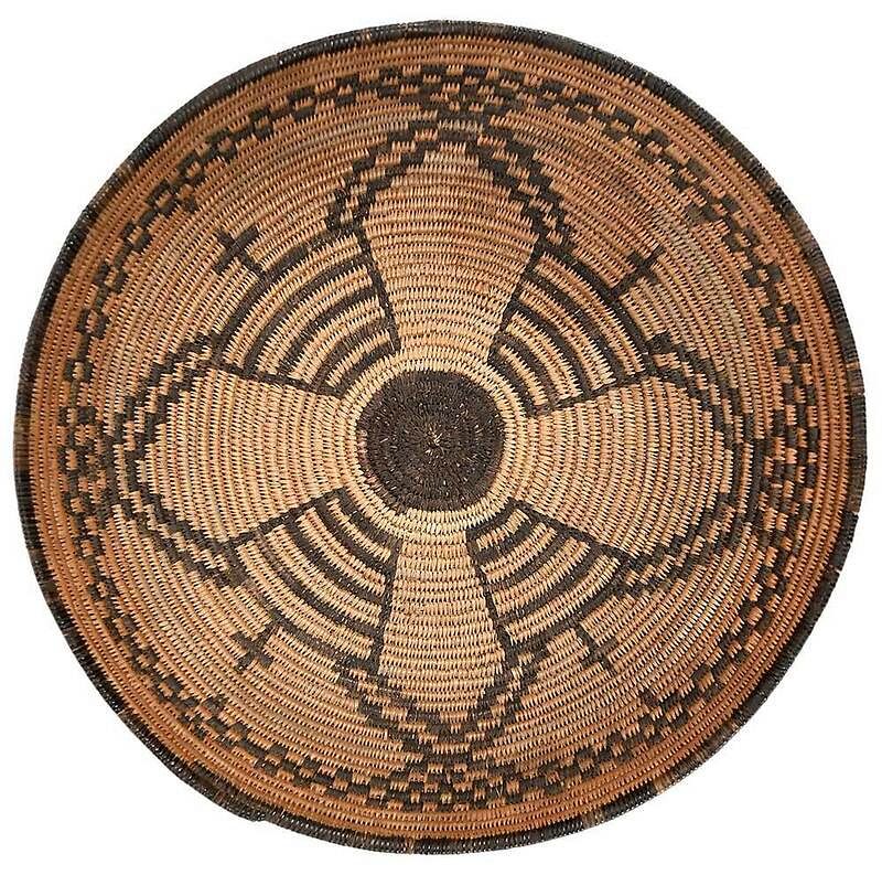 Appraisal: Apache Coiled and Polychrome Decorated Tray American Southwest early th