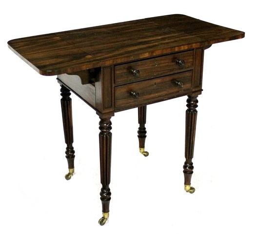 Appraisal: A George IV Goncalo Alves drop flap work table by