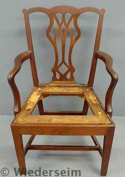 Appraisal: Chippendale mahogany open armchair with pierced splat and slip seat