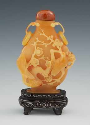 Appraisal: A Carved Hornbill Snuff Bottle Elegantly carved with two birds