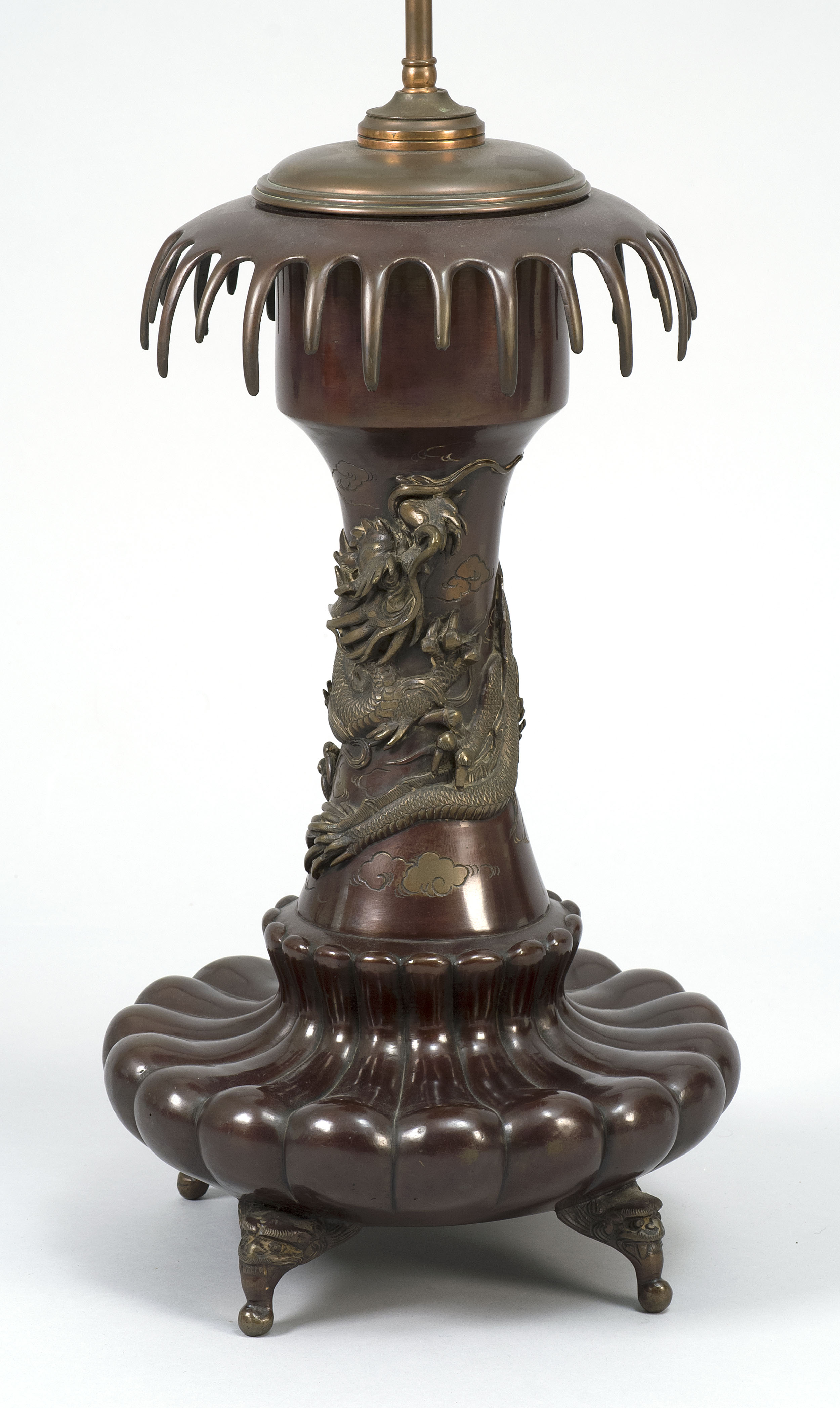 Appraisal: BRONZE VASE Meiji PeriodWith quadruped mask-form feet on a squat-form