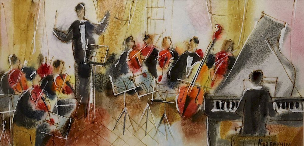 Appraisal: Michael Rozenvain Signed Watercolor Of Orchestra From a Westchester storage