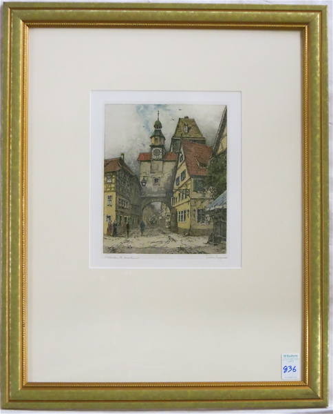 Appraisal: JOSEF EIDENBERGER ETCHING AND AQUATINT Austria - Rothenburg Roedergate Image