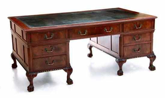 Appraisal: Chippendale style pedestal desk leather inset rectangular top above frieze