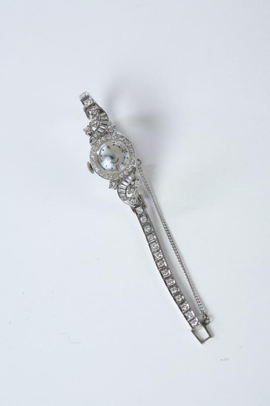 Appraisal: LADY'S WRIST WATCH Platinum Hamilton watch with sixty-eight diamonds The