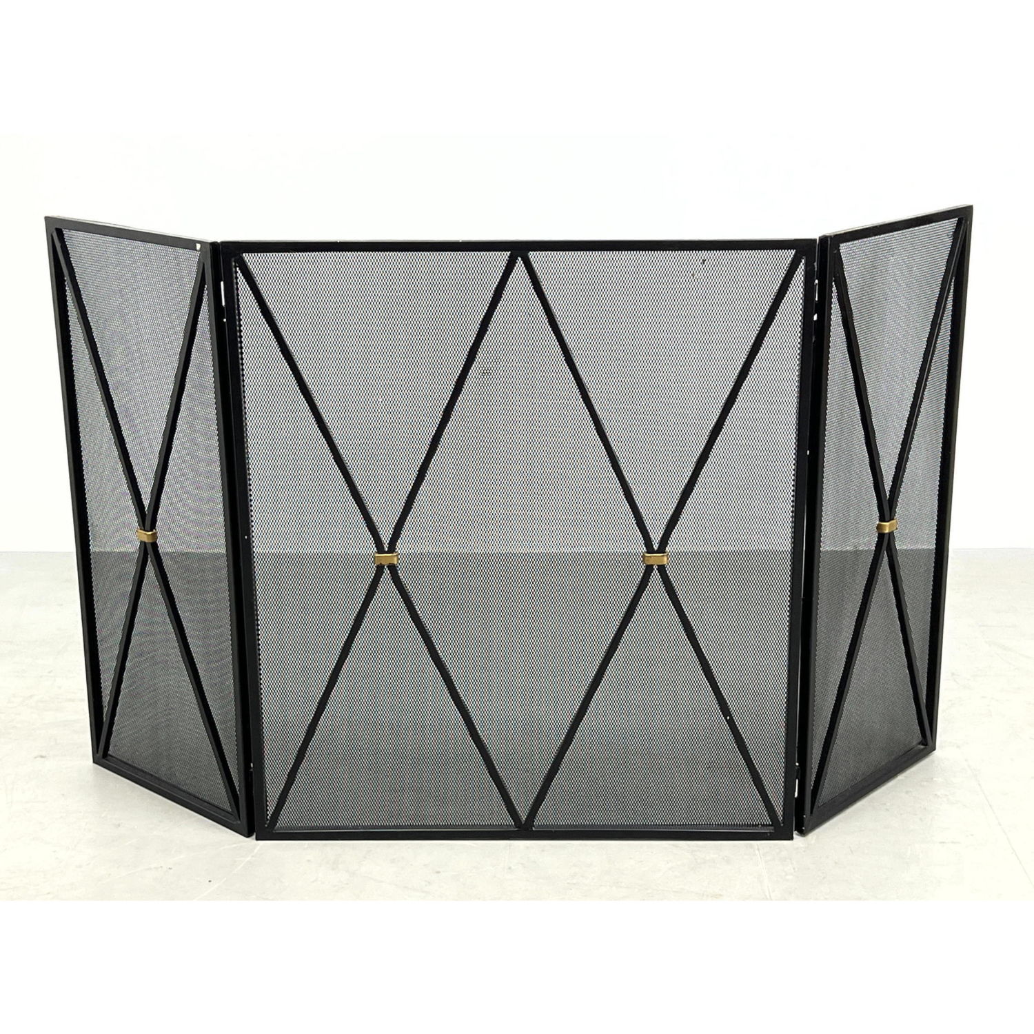 Appraisal: Modernist Jean Royere style Fireplace Screen Black mesh with corseted