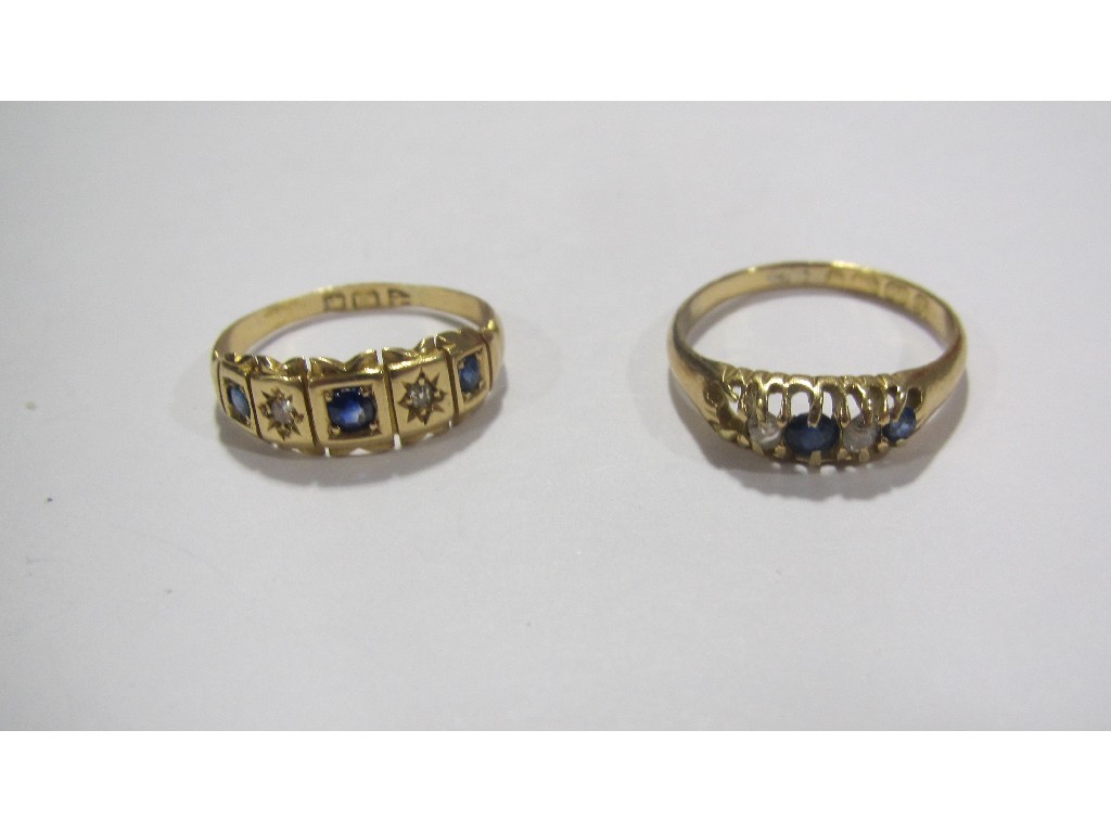 Appraisal: Two ct gold sapphire and diamond set dress rings