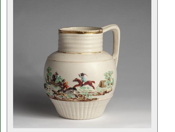 Appraisal: NEALE CO FELDSPATHIC STONEWARE SMEAR-GLAZED HUNTING JUG CIRCA Relief-molded and