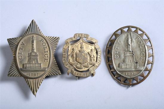 Appraisal: THREE RARE BALTIMORE CITY LAW ENFORECEMENT BADGES Including Supreme Bench