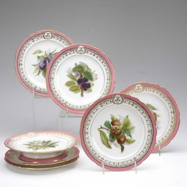 Appraisal: PORCELAIN DESSERT SET Hand-painted with various fruit and gilt border