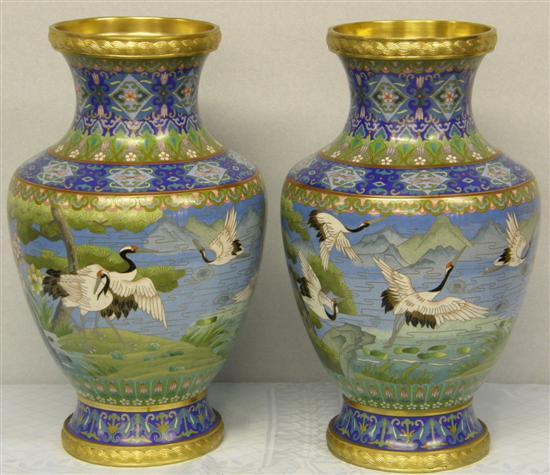 Appraisal: Pair of twentieth century cloisonne vases with multiple bands of