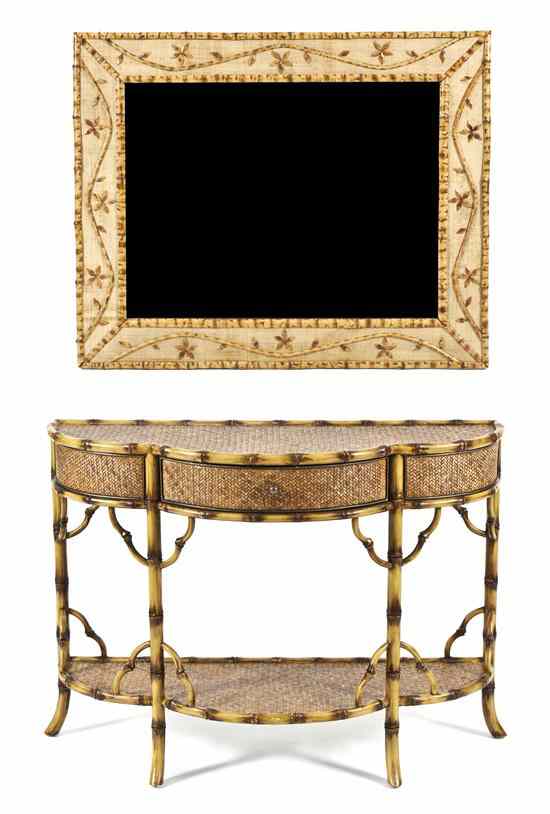 Appraisal: A Contemporary Rattan and Bamboo Console Table having a serpentine