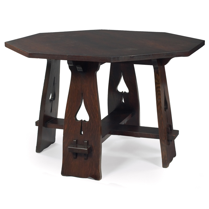 Appraisal: Limbert table octagonal top supported by slab sides with spade