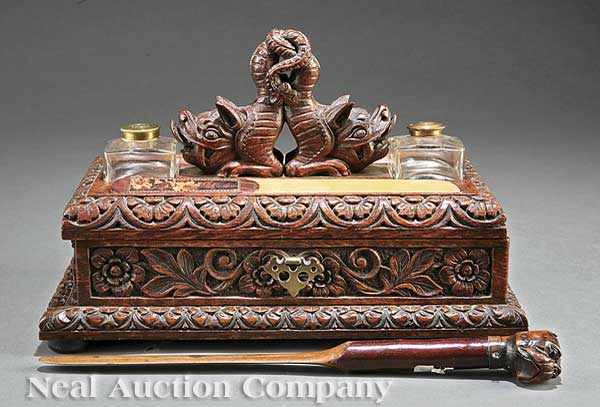 Appraisal: An Antique English Carved Oak Inkstand in the Renaissance Taste