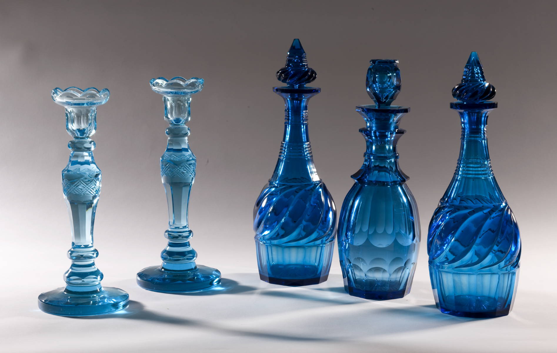 Appraisal: GROUP OF ENGLISH BLUE CUT GLASS INCLUDING A PAIR OF