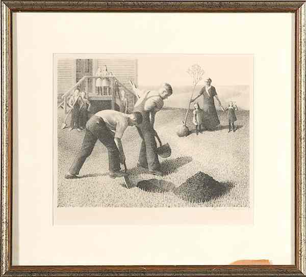 Appraisal: Mid-Western Scene by Grant Wood Reproduction Lithograph Grant Wood American