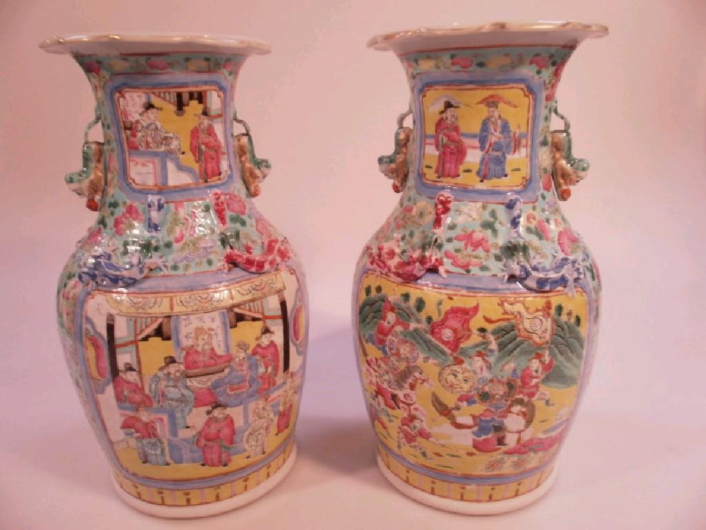 Appraisal: A pair of thC Chinese Canton vases decorated with reserves