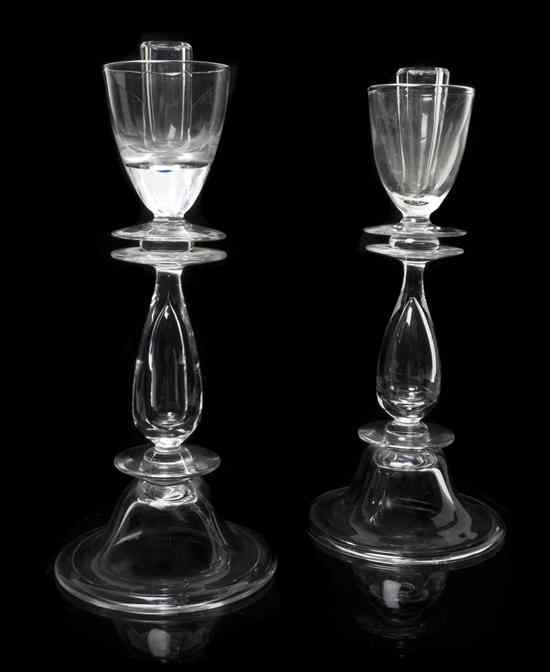 Appraisal: A Pair of Steuben Blown Glass Candlesticks Donald Pollard model