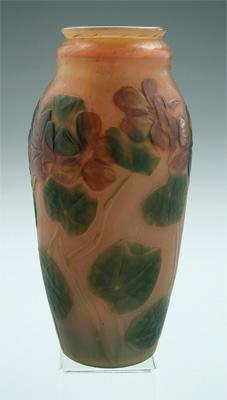 Appraisal: Tiffany glass vase wheel carved and textured surface with multi-colored