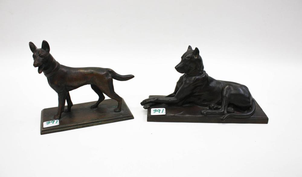 Appraisal: TWO BRONZE CANINE SCULPTURES one signed G Gardet Georges Gardet