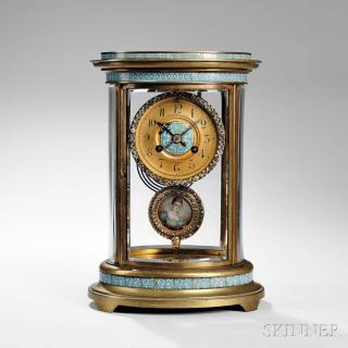 Appraisal: Oval Champleve Brass and Glass Clock France c oval brass