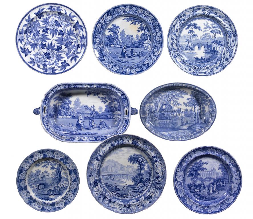 Appraisal: EIGHT BLUE PRINTED EARTHENWARE PLATES AND OTHER WARE comprising Enoch