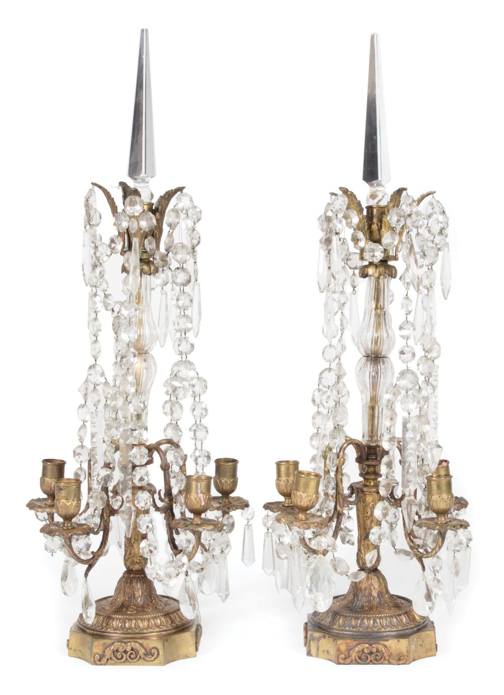 Appraisal: Pair of Louis XVI-Style Gilt Bronze and Cut Glass Five-Light