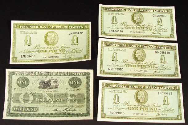 Appraisal: Five Provincial Bank of Ireland Ltd one pound notes dated