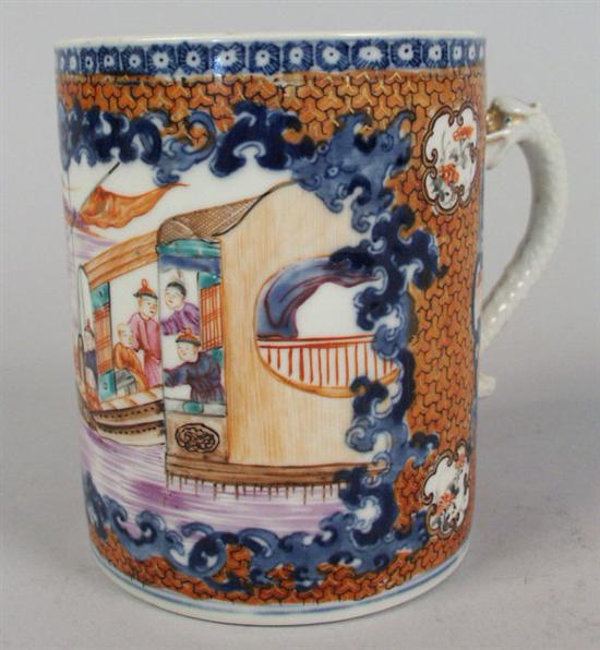 Appraisal: CHINESE EXPORT PORCELAIN MANDARIN PATTERN TANKARD th century height inches