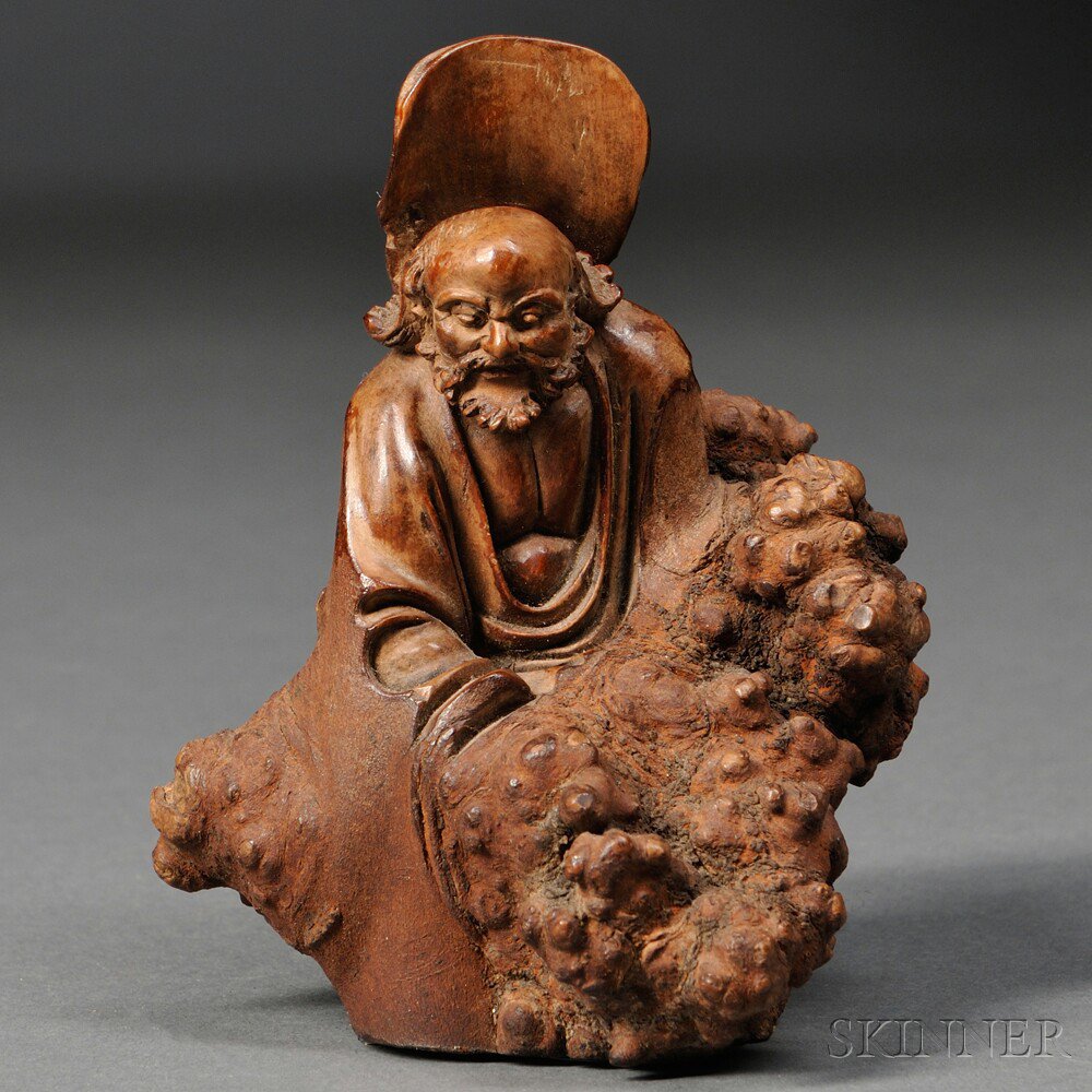 Appraisal: Root Carving of a Luohan China th century depicted seated